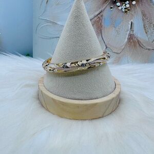 Gold-Tone Floral Cloisonne Bangle Bracelet
